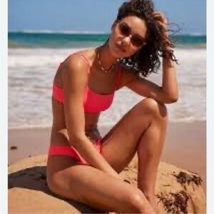 Aerie Shine Bikini Top Bright Coral Fluorescent Size Small